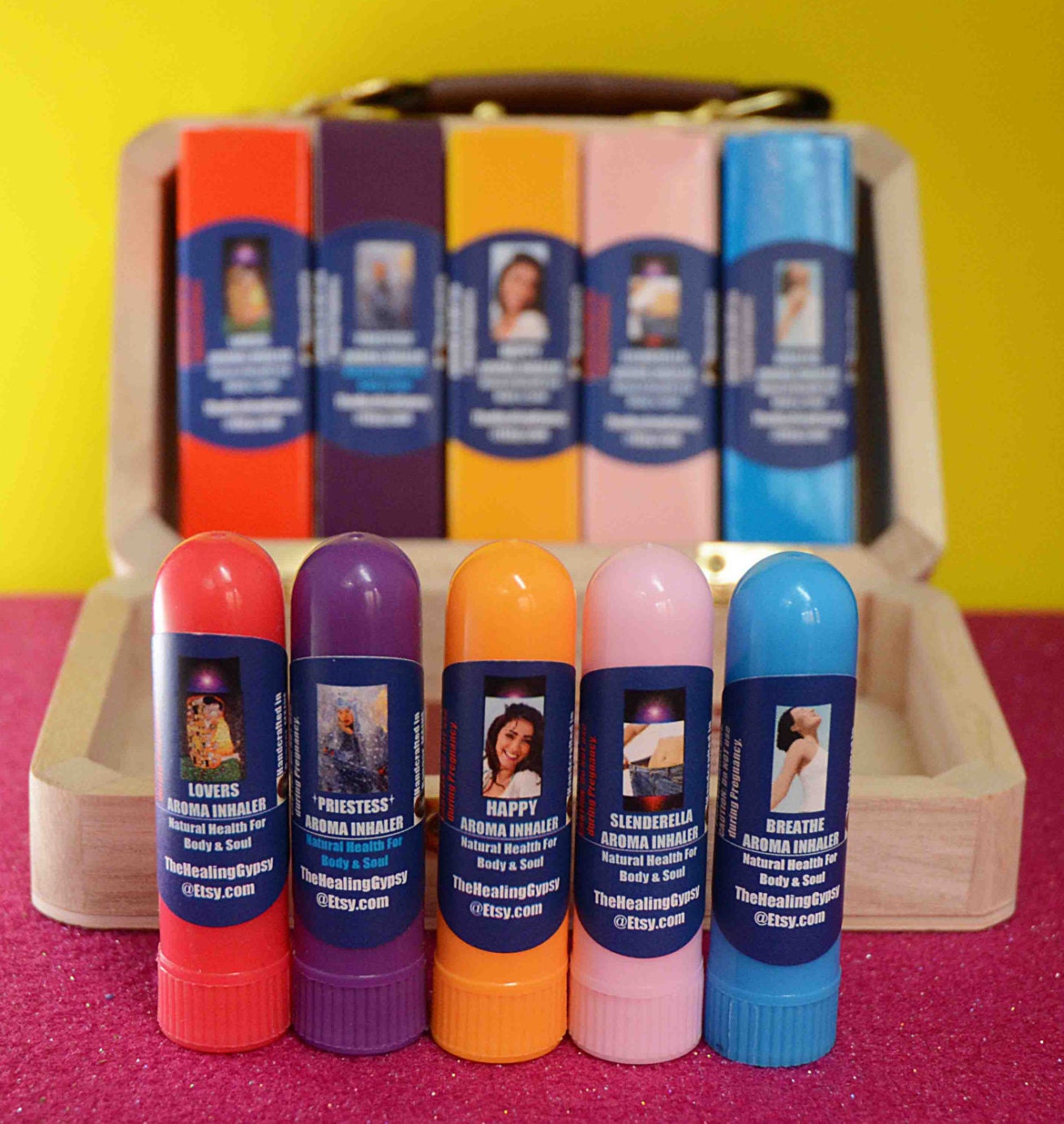 AROMATHERAPY 5Pak 5 Aroma Inhalers in Wooden EcoBox