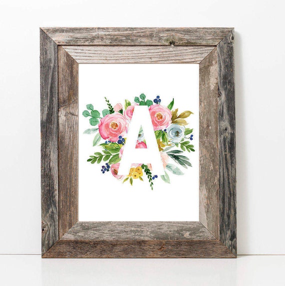 Custom 8x10 Spring Watercolor Floral Letter Initial Monogram Custom 8x10 Spring Watercolor Floral Letter Initial Monogram