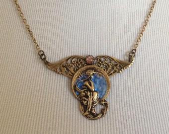 Victorian Lady Necklace , Custom Jewelry Pendant Necklace, OOAK, Unique Gift Under 35