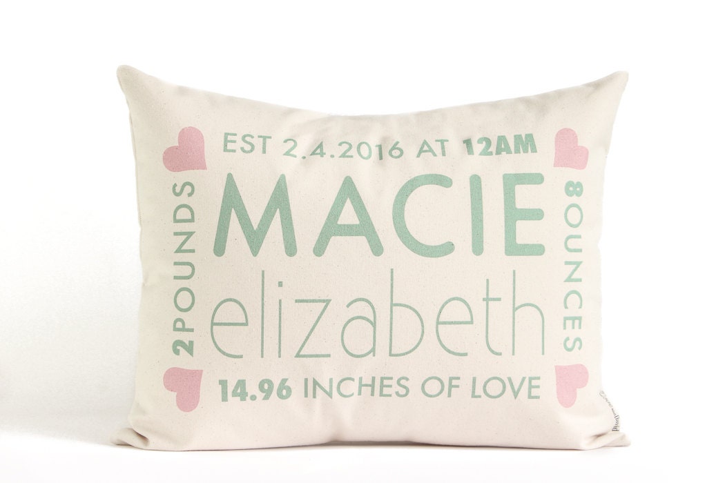 Birth Announcement Pillow, Baby Announcement, Baby Shower Gift, Personalized Pillow, First Birthday, New Parents, New Baby, Nursery Pillow
