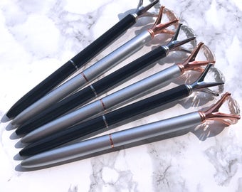 Diamond Top Crystal Gem Pens / Silver, Black & Rose Gold