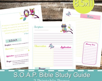 bible study soap guide devotional planner owl printables journal christian theme pdf