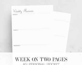 Horizontal weekly planner inserts, Printable planner inserts, Week on two pages, A5, Personal, Pocket, Planner Pages, Filofax Inserts