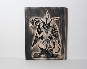 Baphomet Carving - Eliphas Levi Satanism Satanic Occult Mystical Sabbatic Goat | Wood Carved Baphomet