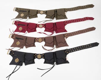 Festival pocket belt, utility belt, sacred geometry flower of life, cotton hip bag with lacing vegan canvas fanny pack bum bag pockets UB5P