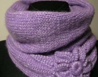 Handmade knitted neck warmer with crochet flower,warm and soft snood,winter accessory,woolen scarf