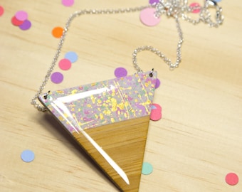 Grey Splatter Dipped Triangle Necklace