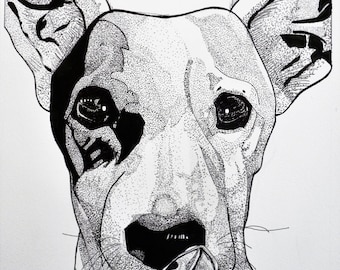 HUNGRY DOG (animal black ink illustration, reproduction)