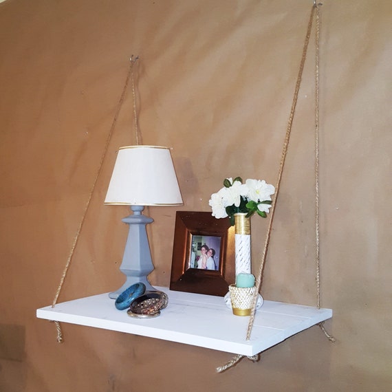 SALE Paneled Floating nightstand swing twine rope wall