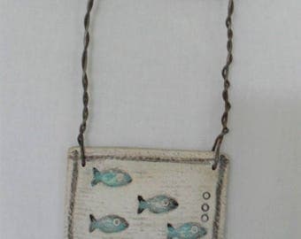 Fish,Wall Hanging,Tile,Beach,Coastal,Nautical,Rustic,Clay,Handmade,Ornament,Driftwood,Home Decor