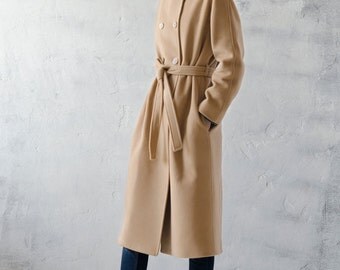 Camel wool coat / spring wool coat / woman autumn coat
