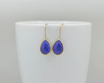 Gold Lapis Earrings, Drop Blue Earrings, Lapis Lazuli Gold Earrings, Pear Drop Earrings, Lapis Lazuli Drop Earrings, Lapis Lazuli Earrings