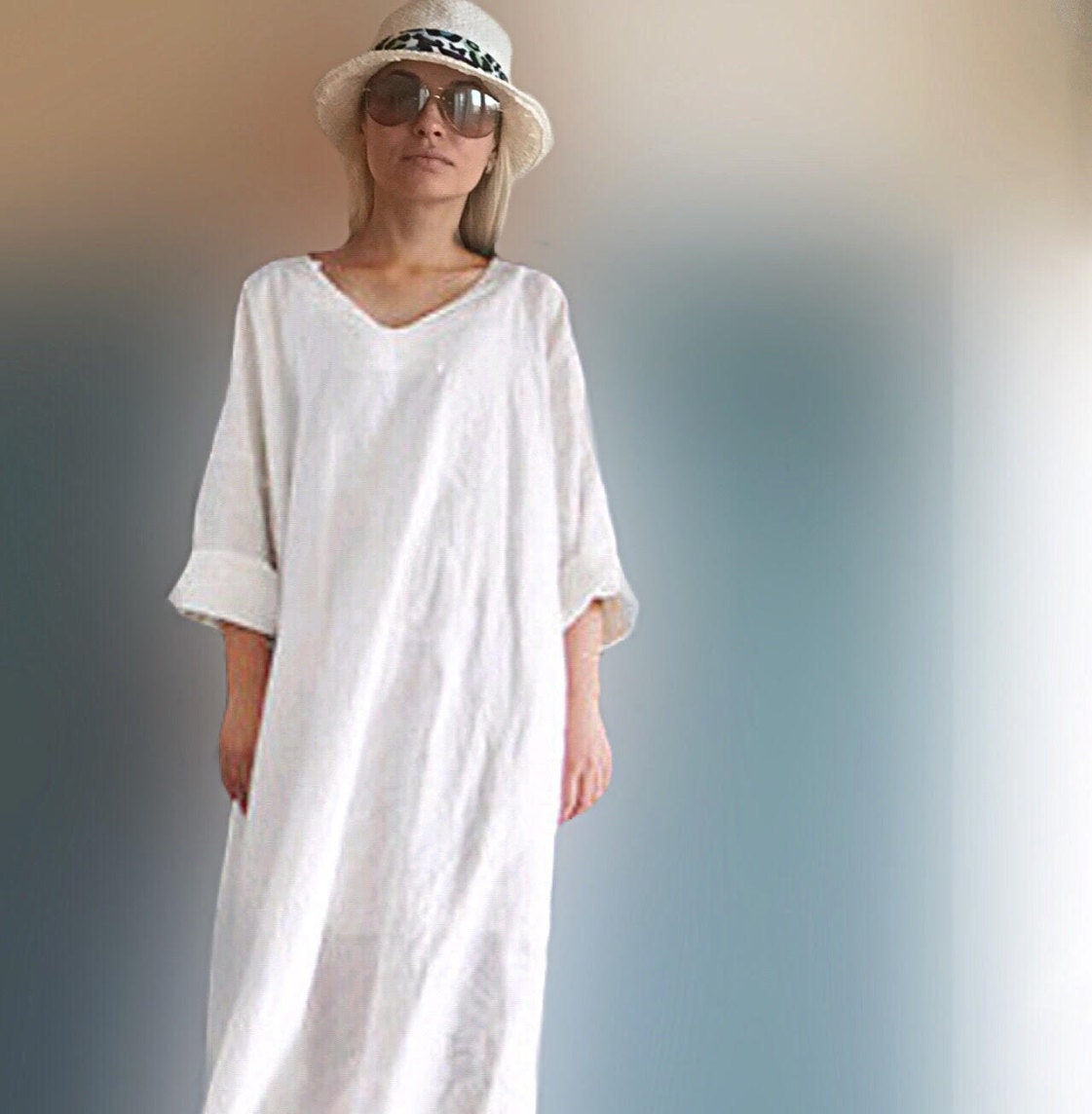 linen dress women plus size clothing white by AnnaJovanovicFashion