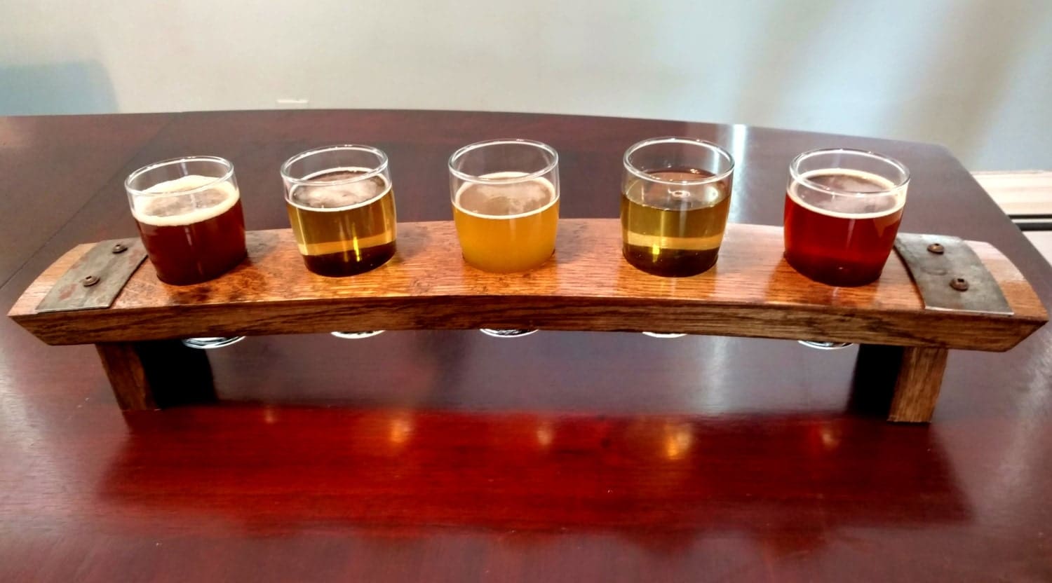 Beer Flight Tray Made From Reclaimed Whiskey Barrel Stave 5 Glass