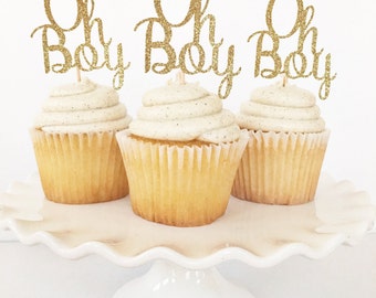 Oh Boy Cupcake Toppers / Oh Boy Cake Topper / Boy Baby Shower / Gender Reveal Party Decor / Sip and See / Baby Sprinkle / First Birthday
