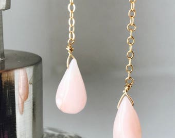 PERUVIAN Pink Earrings, Opal Earrings, Gemstone Earrins, Drop Earrings , Minimalist Earrings , October Earrings, Peruvian Opal, October Gift