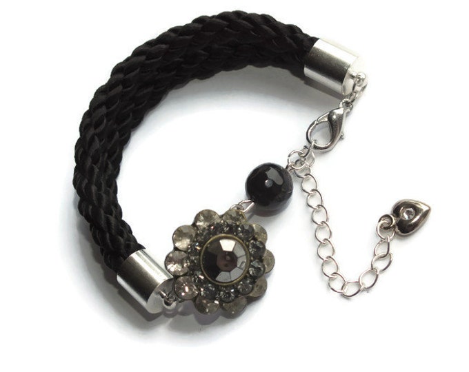 Black agate bracelet, Gemstone Bracelet, Charm Bracelet,Crystal bracelet, Gemstone jewelry, Rope Bracelet