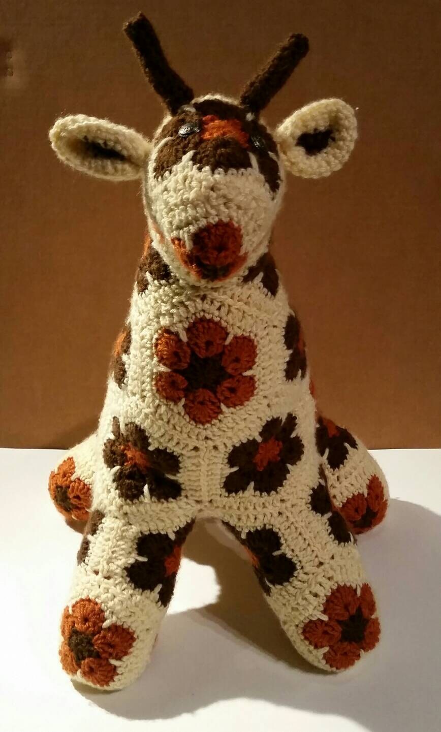 giraffe stuffed animal crochet pillow African flower large