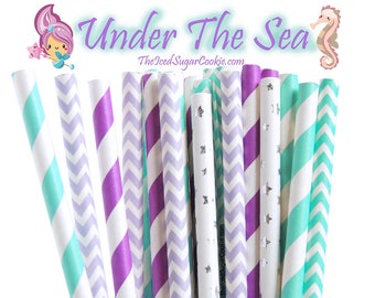 Mermaid Under The Sea Paper Straws-Birthday Party, Baby Shower, Ariel Mermaid Birthday Party Paper Straws by The Iced Sugar Cookie