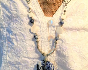 Items similar to Sodalite necklace, chunky pendant, wire wrapped stone