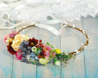 Spring Wedding flower crown Floral headband Bridal hair wreath Flower Girl Crown Floral Hair Wreath Wedding flower halo Bridal hair wreath