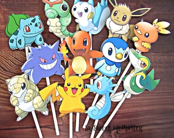 POKEMON Cupcake Toppers / Cake Toppers / Die Cuts / Birthday Party / Decorations / Cake Pops / Supplies / Decor / Fast Shipping