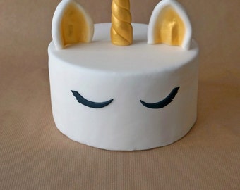 Fondant gold unicorn cake topper, unicorn topper, gold unicorn horn, custom cake topper, cake decoration, birthday decor, girl cake topper