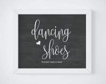 Chalkboard Dancing Shoes Sign, Take A Pair, Wedding Flip Flops Basket, Wedding Flip Flops Sign Printable, Wedding Sign Template Download PDF