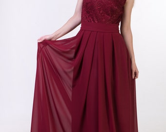 Red wine bridesmaid dress Burgundy red bridesmaid dress Red wine lace dress Long wine dress Lace burgundy red dress long Prom dress red wine