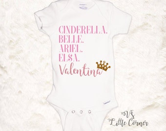 Disney Princess Shirt or onesie Personlized Kids Disney Shirt Cinderella Elsa Belle Ariel Frozen Shirt Little Mermaid Disney