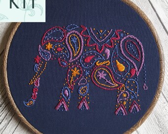 Embroidery Kit - Paisley Elephant - DIY Kit - Sewing Project - Contemporary & Modern Embroidery - Craft Kit