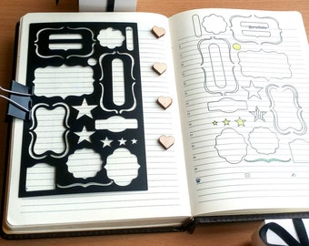 Planner Stencil, Bullet Journal Stencil, Basic Frames Stencil - fits pocket, passport and field note