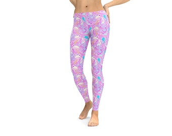 Hidden Unicorn Leggings or Capris Woman's Leggings Printed Leggings Yoga Workout Exercise Pants Crazy Funny Leggings Purple Unicorns Pants