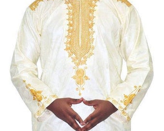 African Mens shirts,African clothing,African wear,Cream and Gold Ankara shirt