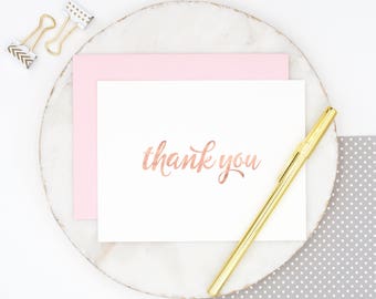 Rose Gold Foil Thank You Cards, Rose Gold Stationery, Rose Gold Notecards, Rose Gold Foil, Thank You Note Cards, Rose Gold Foil Paper