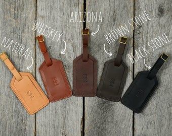 Leather Luggage Tag with Free Monogram - Personalized Travel Gift for Man Boyfriend Husband Brother Dad Grad