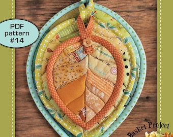 Leaf Potholders ( scrappy patchwork mug-rug hot-pad coaster quilt pattern )