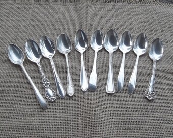 10 Silver Plate Demitasse Spoons MisMatched Spoons Vintage Flatware Silverplate Flatware Wedding Decorations Table Decor French Country
