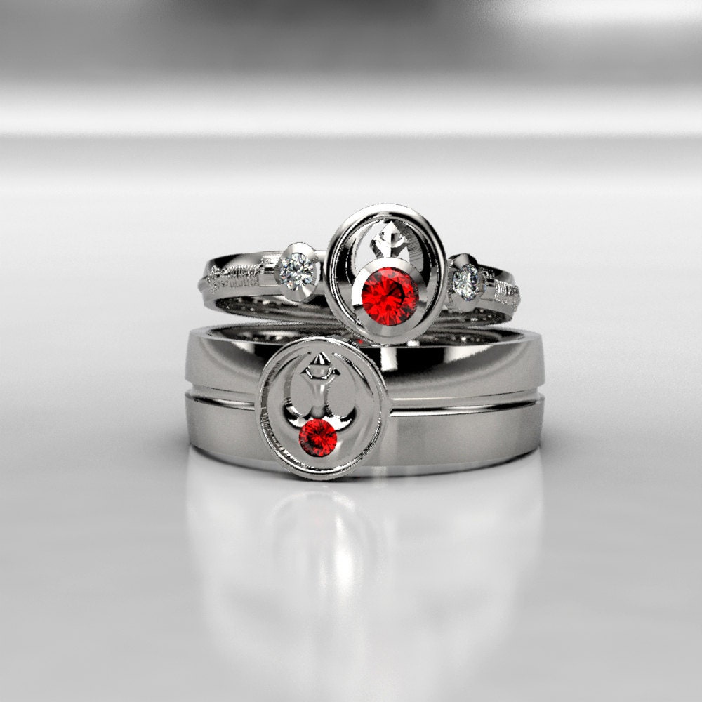 Palladium Star Wars Rebel Ruby Wedding Ring Set Matching