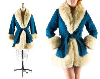 FREE U.S. Ship - Vintage Almost Famous Coat // 1960s Coat // 60s Coat // Princess Coat // Faux Suede Coat // Faux Fur Coat sz M