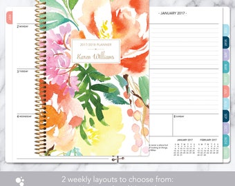 2017 planner | 2017-2018 weekly planner | student planner add monthly tabs | personalized agenda daytimer | citrus watercolor floral