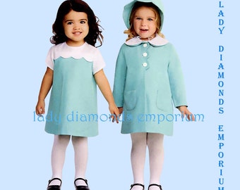 Simplicity 1207 Childs Retro Dress Matching Coat Bonnet size 1/2 1 2 3 4 1970s Style Easter Church Special Occasion Sewing Pattern Uncut FF
