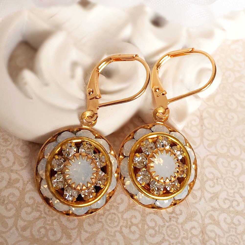 Art Deco Earrings - Diamond - Crystal Cluster Earrings - AURORA Frost
