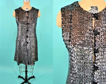 1960s sequin dress | silver sequined coverlet party dress | vintage 60s dress | W 36"