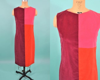 1960s mod dress | bright colorblock velour mod shift dress | vintage 60s dress | W 34"