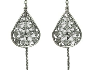 Boucles "Déesse" argentées dentelle métal ethnic boho soirée nuit romantique théâtrale fleur fete cadeau romantique oriental légère fermoir