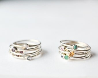 Mom Ring - Stackable Birthstone Rings - Mothers Birthstone Ring - Gemstone Stacking Rings - Mothers Ring - Thin Band Ring - Sterling Silver