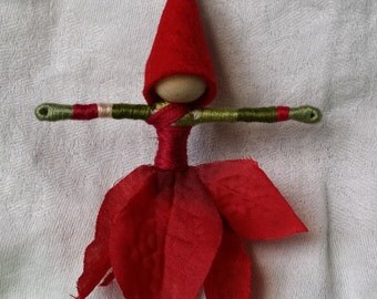 Christmas Fairy Elf - Red Poinsettia Art Doll, big, bold striped stockings