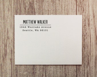 Self-Inking Address Stamp, Return Address Stamp, Custom Stamp, Personalized Stamp, Modern Stamp, Gift for Men, Wood Stamp - Style #75