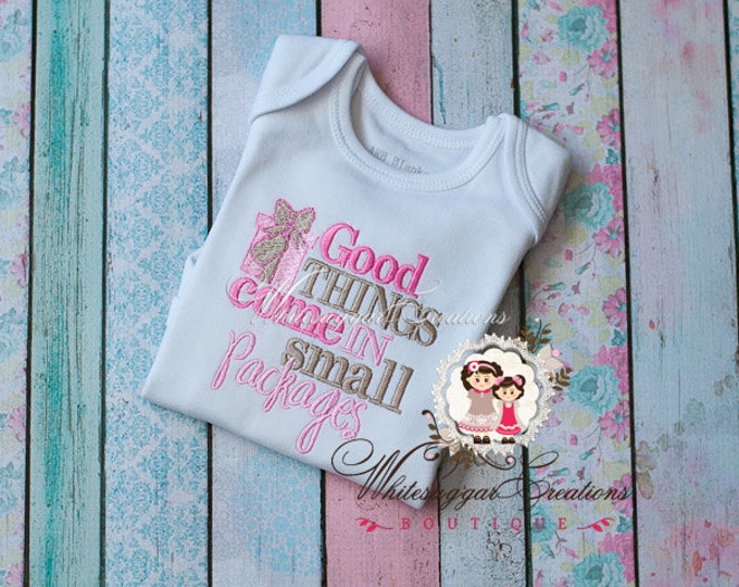 Newborn Gown - Good Things Come in Small Packages Bodysuit - Custom Baby Shirt - Baby Shower Gift